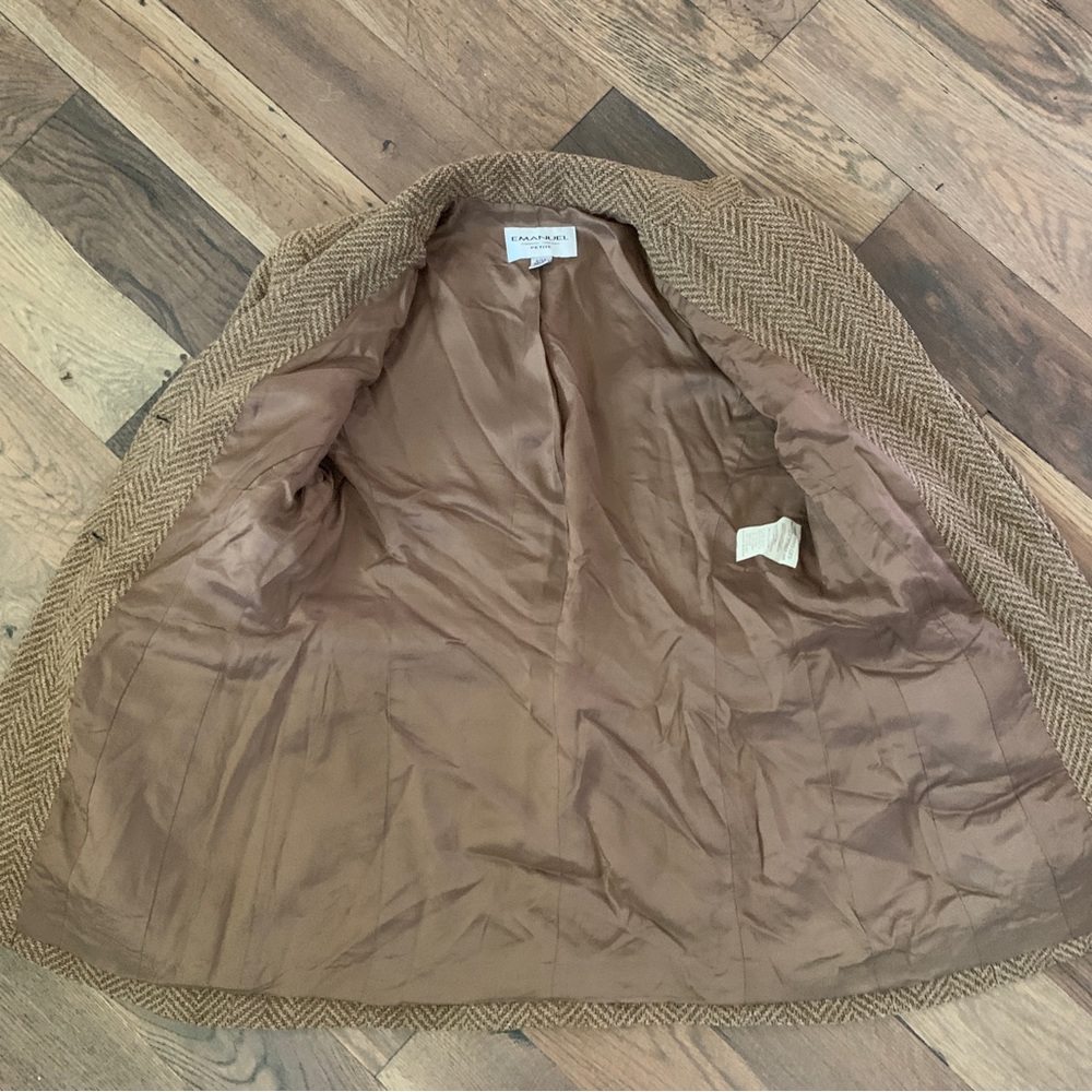 Emanuel Ungaro Vintage Designer Tan Wool Blazer Petite Size 4 - Picture 5 of 13